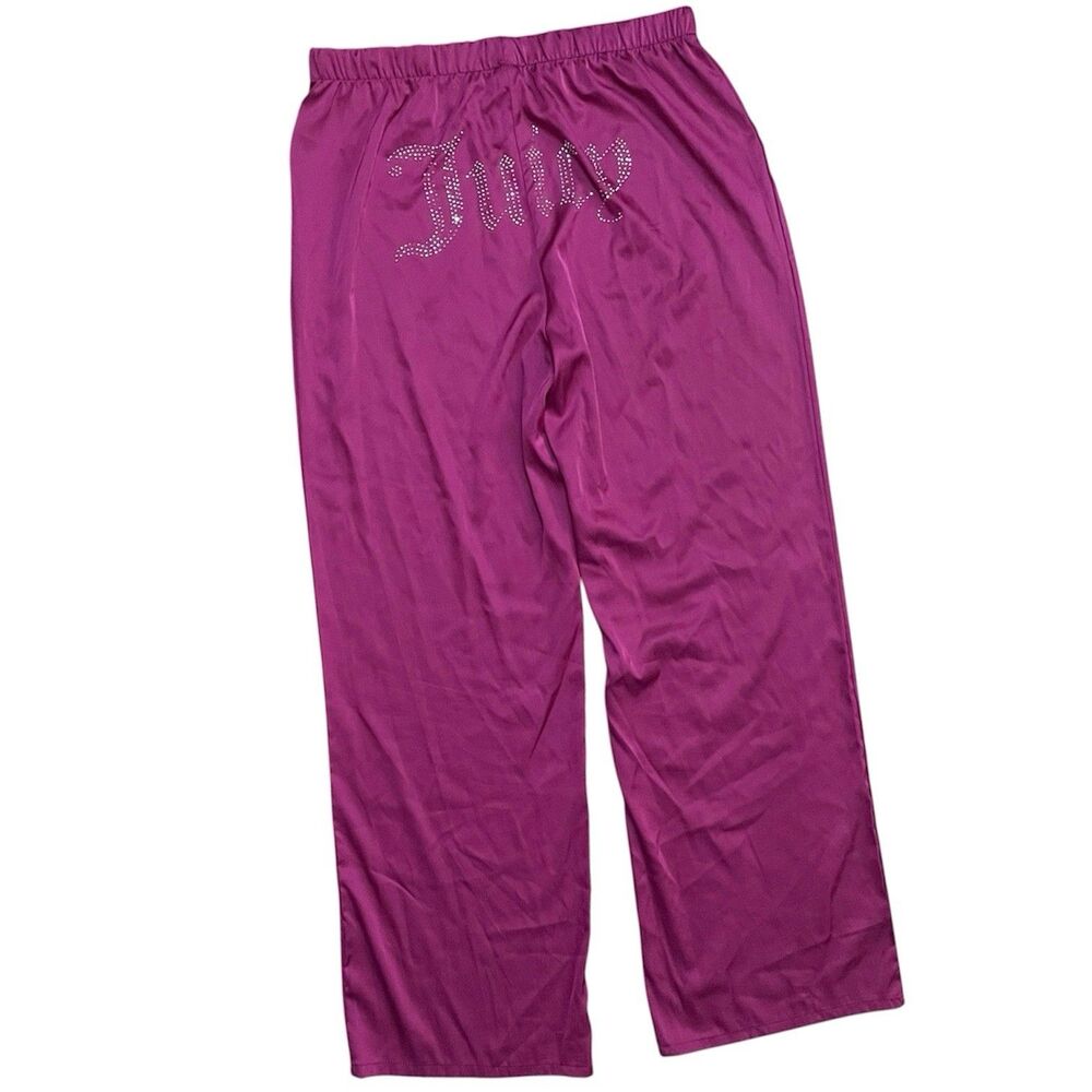Juicy Couture Women's M Pink Satin Sleep Pants Rhinestone Logo Slumber Bottoms